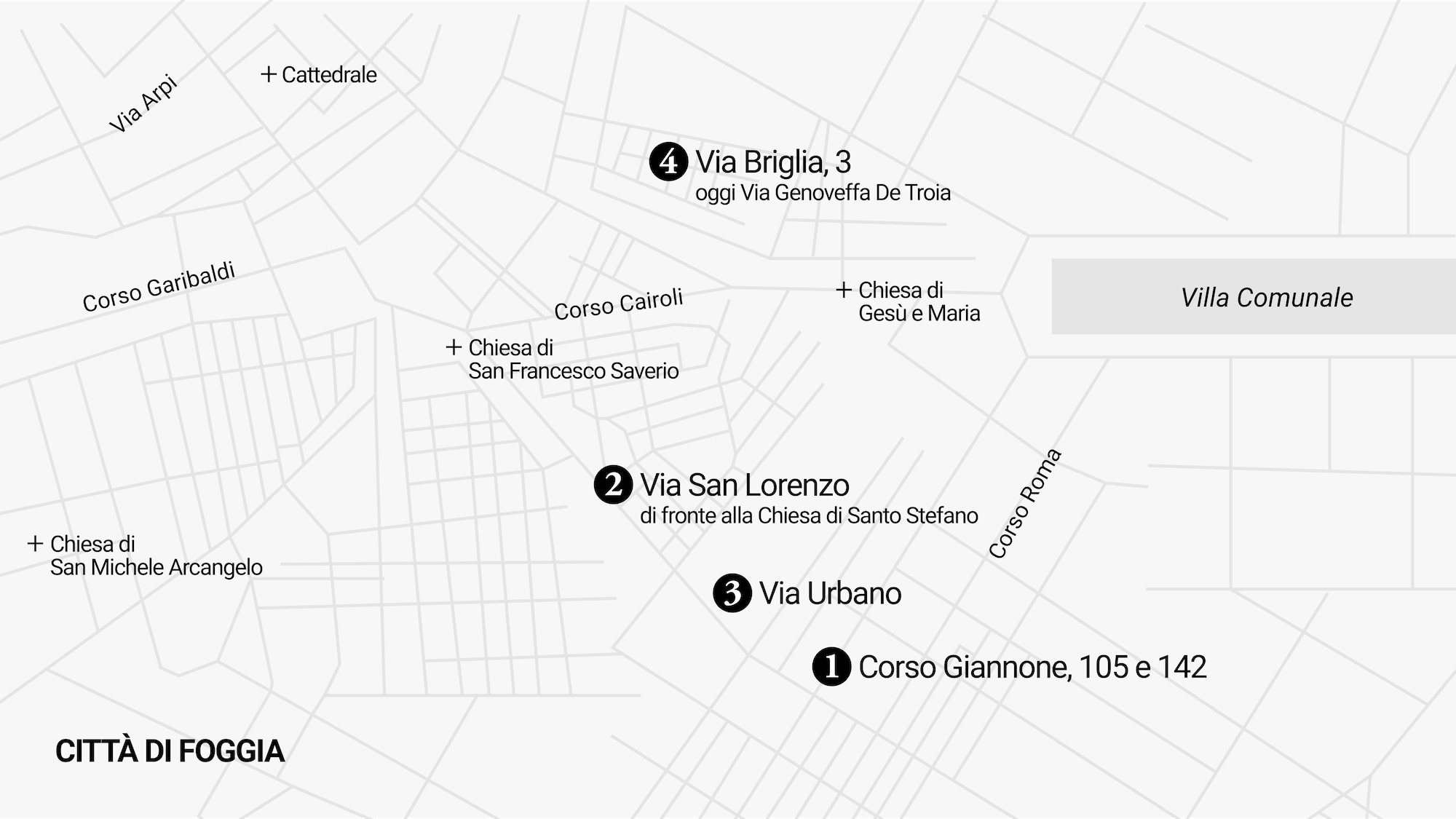 Le diverse abitazioni dove Genoveffa De Troia ha vissuto, nella città di Foggia.